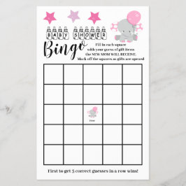 Babydusche Bingo Pink Elephant Girl Game Card Flyer