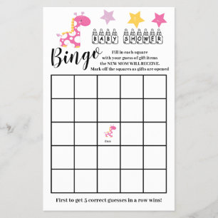 Babydusche Bingo Pink Giraffe Girl Game Card Flyer