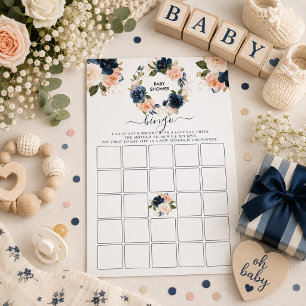 Babydusche Bingo Pink Navy Wreath Floral Game