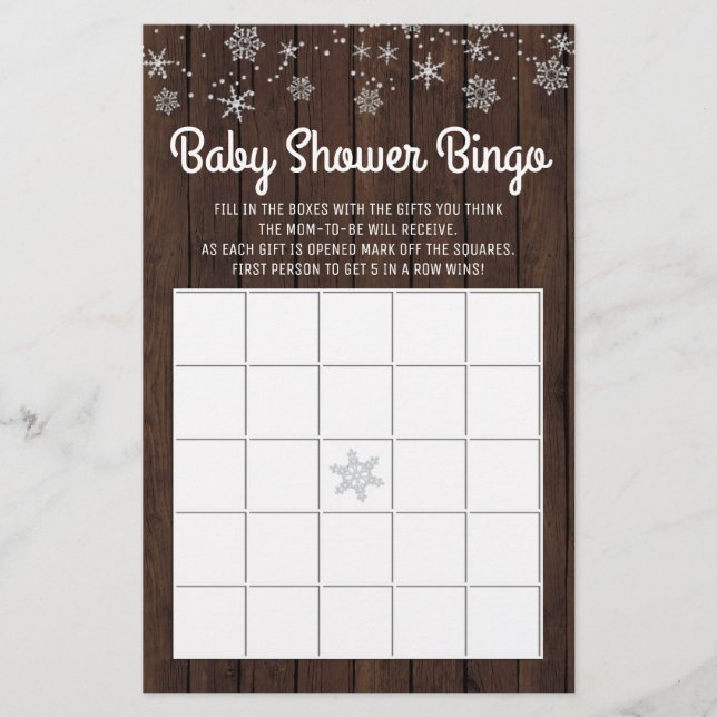 Babydusche Bingo Rustic Snowflake Baby Bingo Card (Vorderseite)