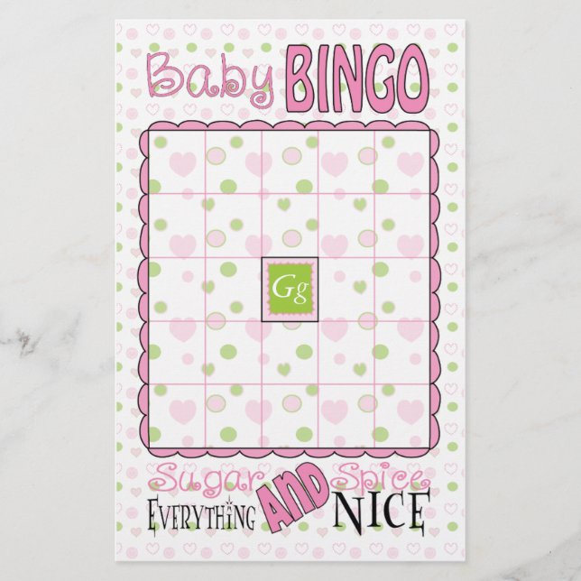 Babydusche BINGO "Zucker und Gewürz" Flyer (Vorne)