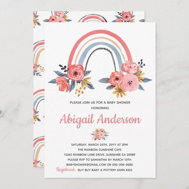 Babydusche Bläsernenbogen Stilvolle Wasserfarbe Einladung (Vorne/Hinten)