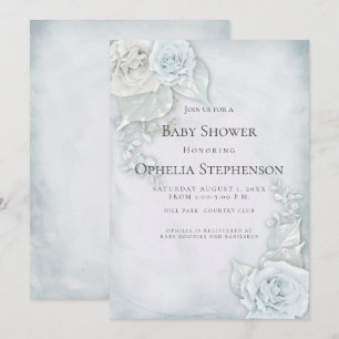 Babydusche Blass Weiße Rosen Einladung
