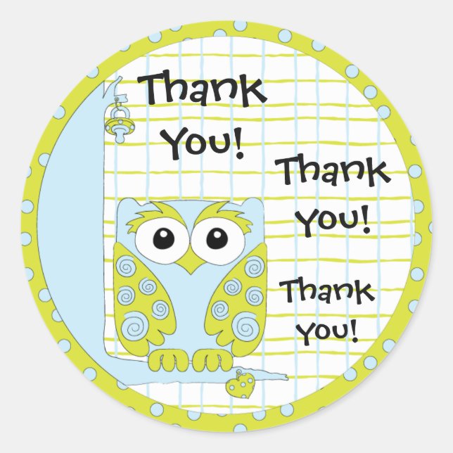 Babydusche Blau/Aufkleber für die Eule 1 1/2" oder Runder Aufkleber (Vorderseite)