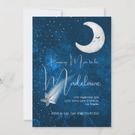 Babydusche blau über dem Mond Niedlich Einladung