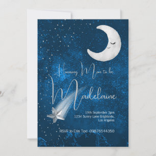 Babydusche blau über dem Mond Niedlich Einladung