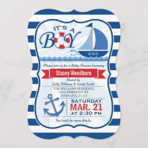 Babydusche; blaue und weiße Streifen Einladung