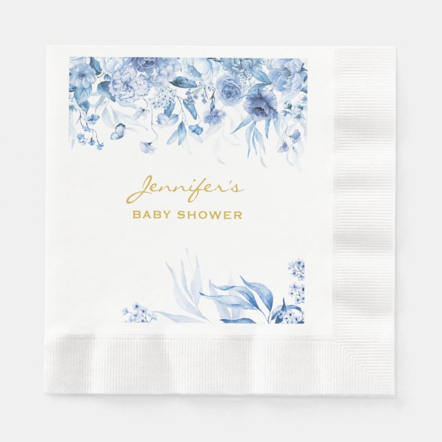 Babydusche Blue Floral Drop Blue Coined Luncheon Serviette (Vorderseite)