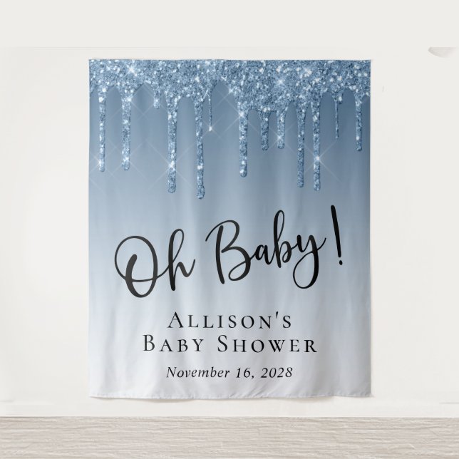 Babydusche Blue Glitzer Foto Hintergrund Wandteppich (Vorderseite)