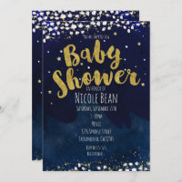 Babydusche Blue & Gold Starry Night Einladungen