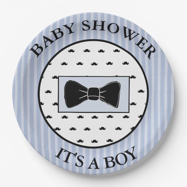 Babydusche Blue Mustache und Bowtie Teller (Vorderseite)