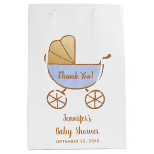 Babydusche Blue Retro Carriage Vielen Dank Mittlere Geschenktüte
