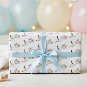 Babydusche Blue Stork Wrapping Paper Sheets Geschenkpapier Set