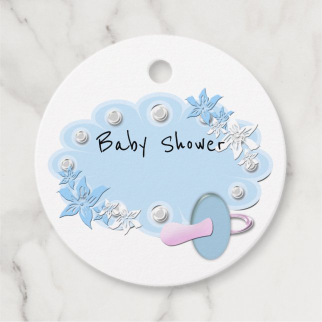 Babydusche Blume blaue Perlen cu Geschenkanhänger (Vorderseite)