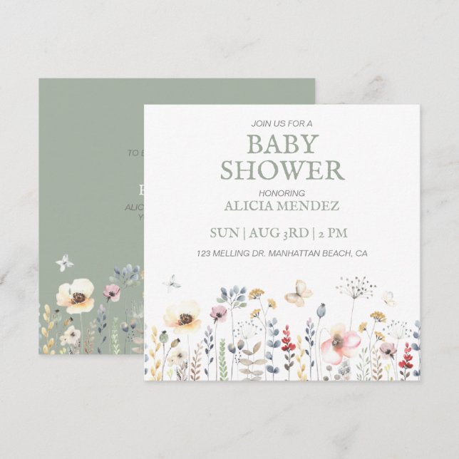 BABYDUSCHE, BLUMENBAUMUSTER, BOTANISCHE BABYDUSCHE EINLADUNG (Vorne/Hinten)