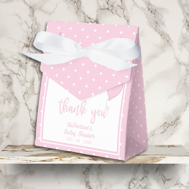 Babydusche BOHO Baby Girl Pastel Pink Geschenkschachtel (Pink Polka Dot Baby Shower Favor Box with Bow, Baby Shower Details, Thank You.)