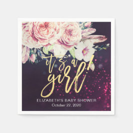 Babydusche Boho Blumenzather Lila Bokeh Light Serviette