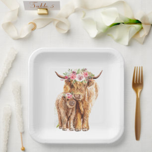 Babydusche Boho Highland Calf Pappteller