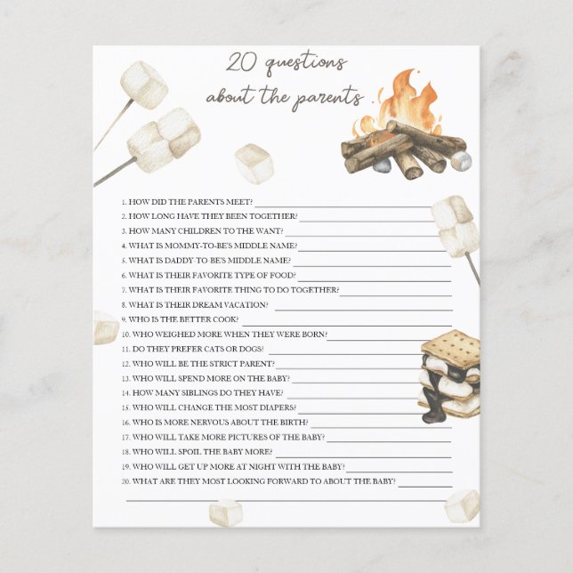 Babydusche Bonfire - 20 Fragen über Eltern (Vorderseite)