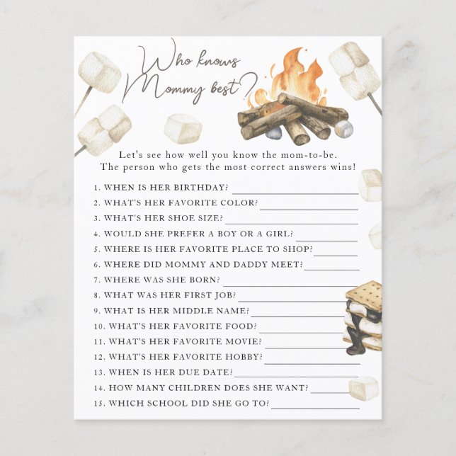 Babydusche Bonfire - Wer kennt Mami am besten? (Vorderseite)