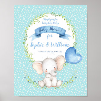 Babydusche Boy Elephant Begrüßungszeichen Blau Poster