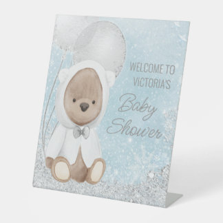 Babydusche "Boy Winter Bear" Begrüßungsschild Sockelschild