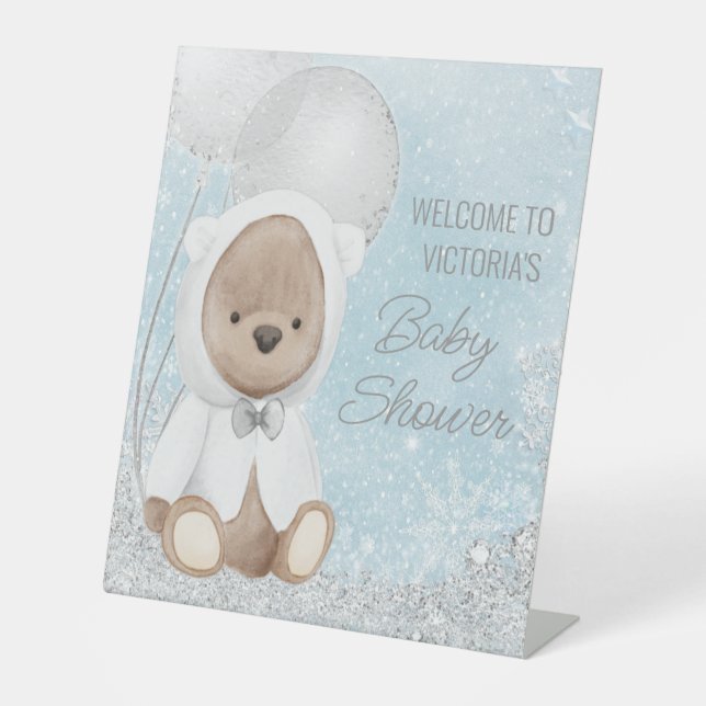 Babydusche "Boy Winter Bear" Begrüßungsschild Sockelschild (Vorderseite)