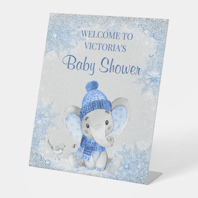 Babydusche "Boy Winter Elephant" Begrüßungszeichen Sockelschild (Vorderseite)