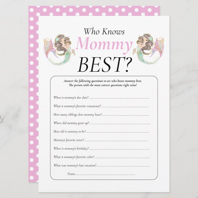 Babydusche Brown Meerjungfrau Mommy Baby unter dem Einladung (Vorne/Hinten)