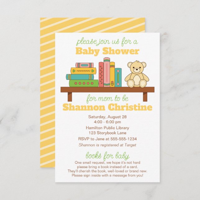 Babydusche buchen | Bücher für Baby Einladung (Vorne/Hinten)