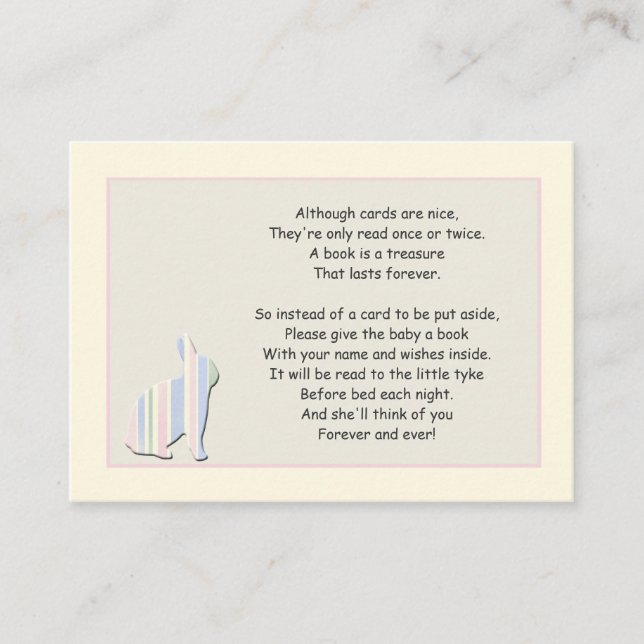 Babydusche Buchgedicht Rosa Beilage Karte (Vorderseite)