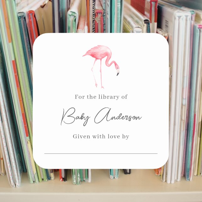 Babydusche Buchzeichen flamingo Quadratischer Aufkleber (Von Creator hochgeladen)