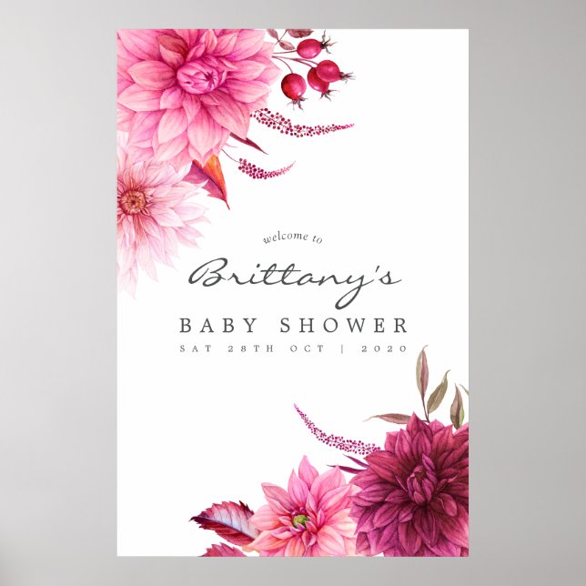 Babydusche Burgund und Blush Herzlich Willkommen Poster (Vorne)