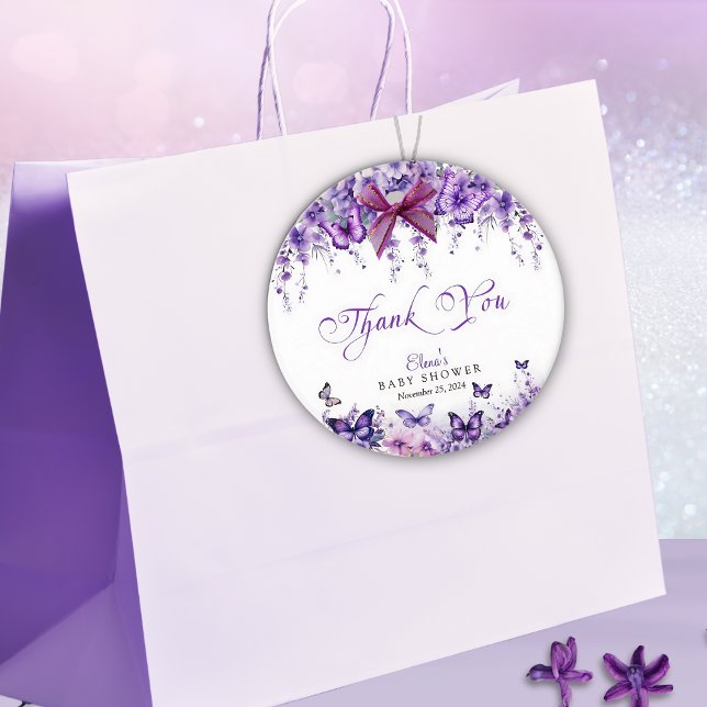Babydusche Butterfly Elegantes Lila Blumenmuster Geschenkanhänger (Von Creator hochgeladen)