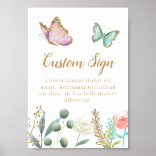 Babydusche Butterfly Garden Custom-Zeichen Poster