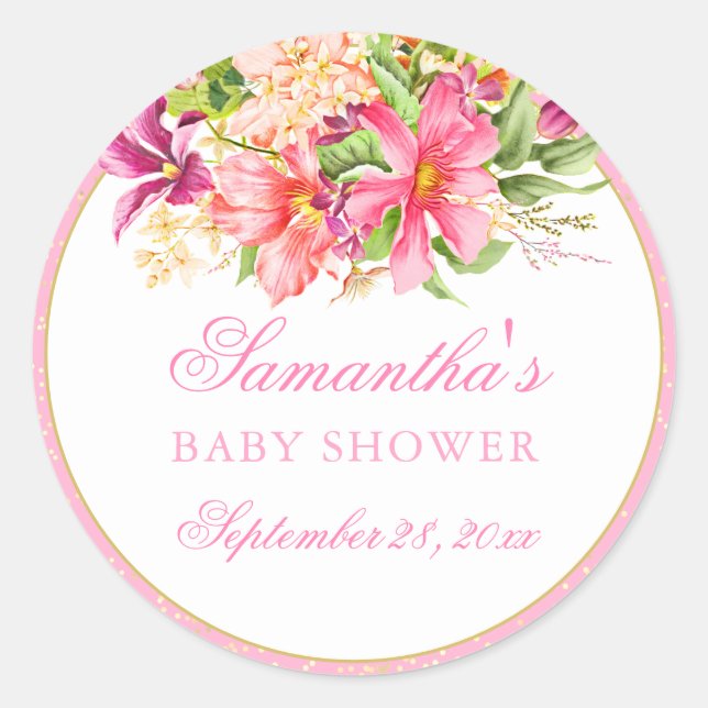 Babydusche Chic Blume Bouquet Pink Elegant Runder Aufkleber (Vorderseite)