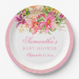 Babydusche Chic Blume Bouquet Pink Pappteller
