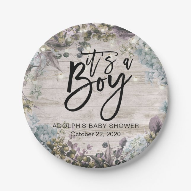 Babydusche Chic florale String Lights Rustikales H Pappteller (Vorderseite)