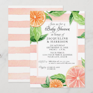 Babydusche Citrus Pink Grapefruit Wasserfarbe Einladung