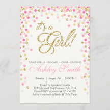 Babydusche Confetti Pink Gold Glitzer Einladung
