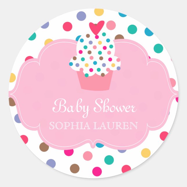 Babydusche Cupcake Stickers Polka Dot Pink (Vorderseite)