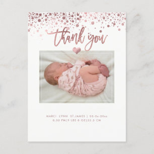Babydusche Danke / Dazzled Imitate Rose Gold Postkarte