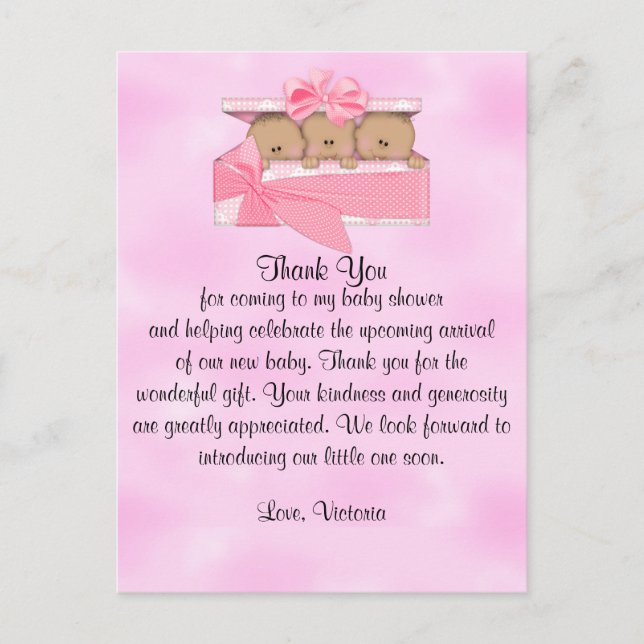 Babydusche Danke, es ist Triplets Girl Ethnic Postkarte (Vorderseite)