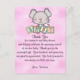 Babydusche Danke Girl Mouse Postkarte