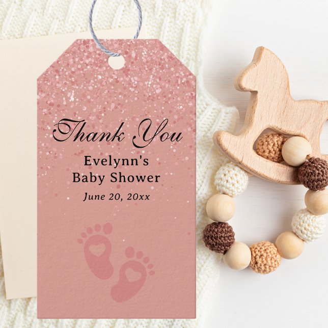 Babydusche danke Ihnen Eleganter rosa Glitzer Geschenkanhänger (Von Creator hochgeladen)