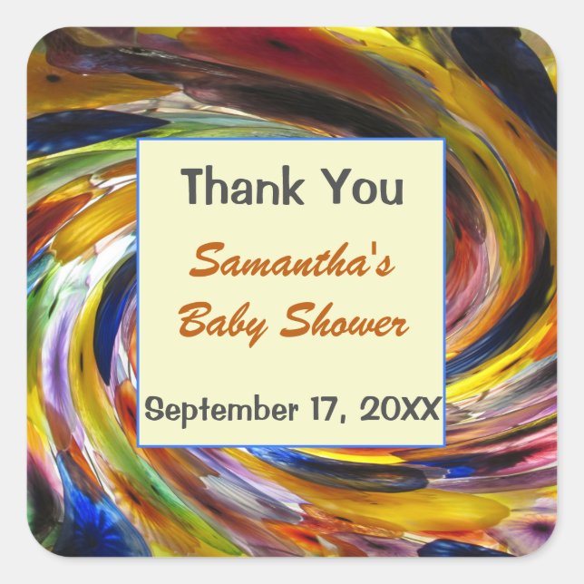 Babydusche danke Ihnen Geschlecht neutrale Farbe Quadratischer Aufkleber (Vorderseite)