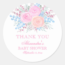 Babydusche danke Ihnen Watercolor Bouquet Pink Runder Aufkleber