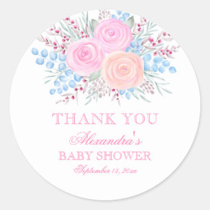Babydusche danke Ihnen Watercolor Bouquet Pink Runder Aufkleber