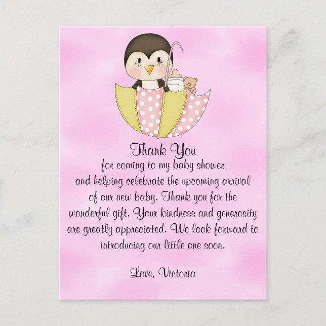 Babydusche Danke Pinguin Postkarte (Vorderseite)