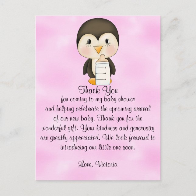Babydusche Danke Pinguin Postkarte (Vorderseite)